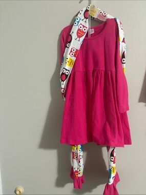 Unlisted Hot Pink Long-Sleeve Cotton Dress with Owl Scarf